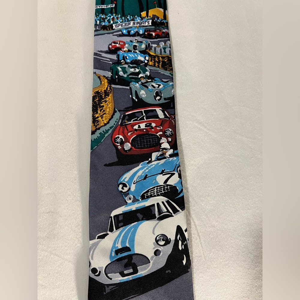 AUTOGRAPHED by Dennis Simon “Century of Speed" Race cars Vintage Silk Tie